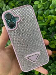 iPhone 16 Plus Uyumlu Pembe Parlak Taşlı Kılıf – Kamera Korumalı, Lüks Süet İç Kaplama