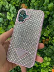 iPhone 16 Plus Uyumlu Pembe Parlak Taşlı Kılıf – Kamera Korumalı, Lüks Süet İç Kaplama