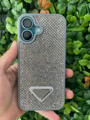 iPhone 16 Plus Uyumlu Gri Parlak Taşlı Kılıf – Kamera Koruyucu, Lüks Süet İç Tasarım