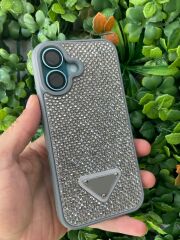 iPhone 16 Plus Uyumlu Gri Parlak Taşlı Kılıf – Kamera Koruyucu, Lüks Süet İç Tasarım