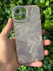 iPhone 15 Uyumlu Kamera Korumalı Yanları Slikon Kamera Etrafı Taşlı Kılıf
