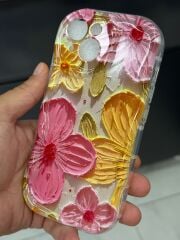 iPhone 15 Uyumlu Kamera Korumalı Yanları Slikon Çiçek Desenli Kılıf