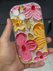 iPhone 15 Uyumlu Kamera Korumalı Yanları Slikon Çiçek Desenli Kılıf