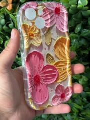 iPhone 15 Uyumlu Kamera Korumalı Yanları Slikon Çiçek Desenli Kılıf