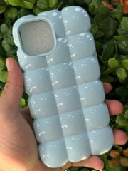 iPhone 15 Uyumlu Mavi Renk Baklava Desenli Şişkin Kılıf