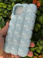 iPhone 15 Uyumlu Mavi Renk Baklava Desenli Şişkin Kılıf