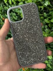 iPhone 15 Uyumlu Gri Taşlı Parlayan Kılıf