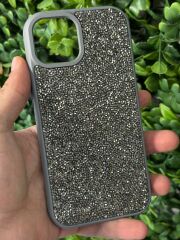iPhone 15 Uyumlu Gri Taşlı Parlayan Kılıf