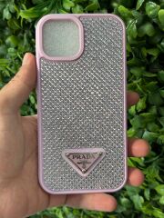iPhone 15 Uyumlu Taşlı Pembe Renk Kılıf İçi Süet