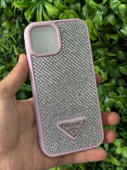 iPhone 15 Uyumlu Taşlı Pembe Renk Kılıf İçi Süet