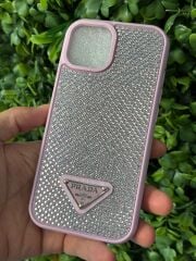 iPhone 15 Uyumlu Taşlı Pembe Renk Kılıf İçi Süet