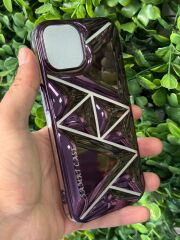 iPhone 15 Uyumlu Mor Renk Parlak Kılıf Baklava Desenli Şık Tasarım Kamera Korumalı