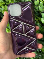 iPhone 15 Uyumlu Mor Renk Parlak Kılıf Baklava Desenli Şık Tasarım Kamera Korumalı