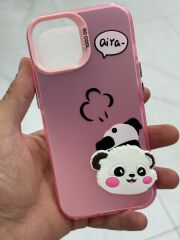 iPhone 15 Uyumlu Pembe Ayıcık 3D Baskılı Yanları Slikon Kılıf