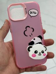 iPhone 15 Uyumlu Pembe Ayıcık 3D Baskılı Yanları Slikon Kılıf