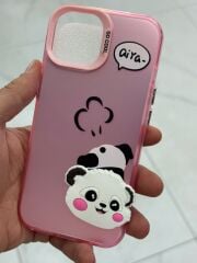 iPhone 15 Uyumlu Pembe Ayıcık 3D Baskılı Yanları Slikon Kılıf