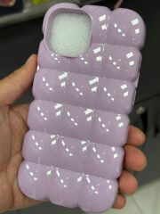 iPhone 15 Uyumlu Parlak Baklava Desen Şişme Mor Renk Kılıf