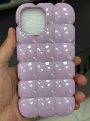 iPhone 15 Uyumlu Parlak Baklava Desen Şişme Mor Renk Kılıf