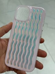 Apple iPhone15 Uyumlu Dalgalı Renkli Kabartmalı Transparan Kılıf mor