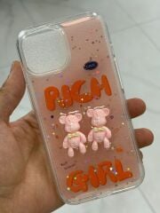 iPhone 15 Uyumlu Pembe Transparan Ayıcık Motifli Kılıf Slikon