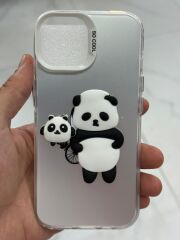 iPhone 15 Uyumlu  Ayıcık 3D Baskılı  Mat Gri Kapak