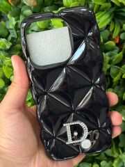 Apple iPhone 15 Pro Uyumlu DR Taşlı Siyah Simli Slikon Kılıf