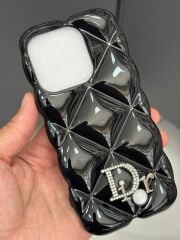Apple iPhone 15 Pro Uyumlu DR Taşlı Siyah Simli Slikon Kılıf