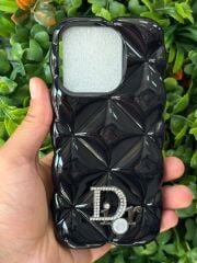 Apple iPhone 15 Pro Uyumlu DR Taşlı Siyah Simli Slikon Kılıf