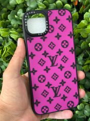 iPhone 14 Plus/ 15 Plus Uyumlu LV Yazılı Mor Renk 3D Baskılı Slikon Kılıf