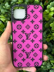 iPhone 14 Plus/ 15 Plus Uyumlu LV Yazılı Mor Renk 3D Baskılı Slikon Kılıf