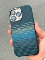 iPhone 16 Pro Max Karbon Desenli Kılıf – Mavi Siyah, Ultra Koruma