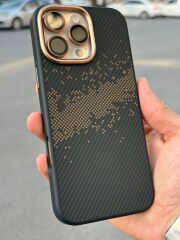 iPhone 16 Pro Max Karbon Desenli Kılıf – Kahverengi Siyah, Kalın ve Şık - ÇÖL RENK İÇİN