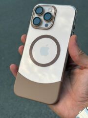 iPhone 16 Pro Max Mika Kılıf – İki Parça, Şeffaf ve Çöl Rengine Uyumlu Kahverengi Magsafe