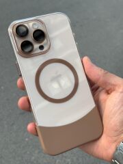 iPhone 16 Pro Max Mika Kılıf – İki Parça, Şeffaf ve Çöl Rengine Uyumlu Kahverengi Magsafe