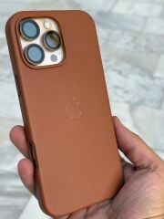 iPhone 16 Pro Max Deri Kılıf – Magsafe Destekli, Logolu, Süet İç Kaplama