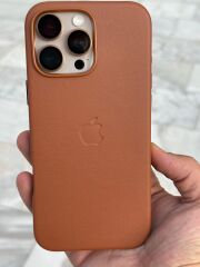 iPhone 16 Pro Max Deri Kılıf – Magsafe Destekli, Logolu, Süet İç Kaplama