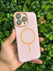iPhone 16 Pro Max Magsafe Destekli Pembe Mika Kılıf – Kamera Çevresi Çizgili
