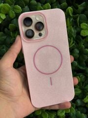 Apple iPhone 16 Pro Max Kılıf Magsafe Şarj Özellikli Parlayan Pembe Simli Zore Okso Kapak