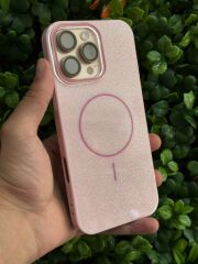 Apple iPhone 16 Pro Max Kılıf Magsafe Şarj Özellikli Parlayan Pembe Simli Zore Okso Kapak