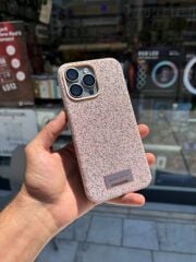 iPhone 16 Pro Max Pembe Taşlı Kılıf – Süet İç Kaplama, Şık ve Dayanıklı