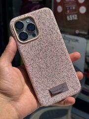 iPhone 16 Pro Max Pembe Taşlı Kılıf – Süet İç Kaplama, Şık ve Dayanıklı