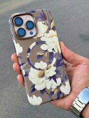 iPhone 16 Pro Max Uyumlu Çiçek Desenli Kılıf İçi Süet Tuş basımı rahat Kılıf