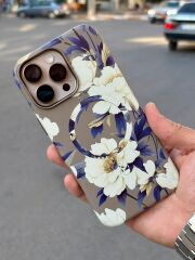 iPhone 16 Pro Max Uyumlu Çiçek Desenli Kılıf İçi Süet Tuş basımı rahat Kılıf