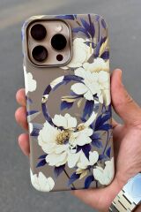 iPhone 16 Pro Max Uyumlu Çiçek Desenli Kılıf İçi Süet Tuş basımı rahat Kılıf