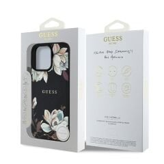 Guess Orjinal Lisanslı iPhone 16 Pro Max Kılıf – Magsafe Destekli Çiçek Desenli Metal Logolu Kapak