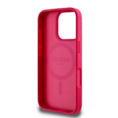 Guess Orjinal Lisanslı iPhone 16 Pro Max Kılıf – Magsafe Destekli Çiçek Desenli Metal Logolu Kapak