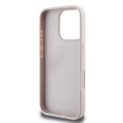 Guess Orjinal Lisanslı iPhone 16 Pro Max Kılıf  PEMBE– PU Deri Strass Taşlı 4G Desenli Üçgen Logo Kapak