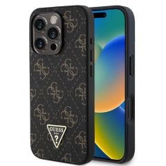 Guess Orjinal Lisanslı iPhone 16 Pro Max Kılıf – PU Deri 4G Desenli Üçgen Logolu Kapak