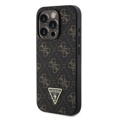 Guess Orjinal Lisanslı iPhone 16 Pro Max Kılıf – PU Deri 4G Desenli Üçgen Logolu Kapak