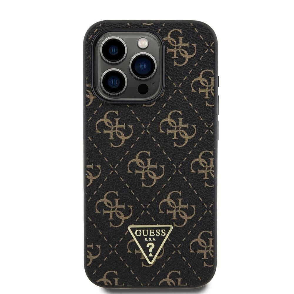 Guess Orjinal Lisanslı iPhone 16 Pro Max Kılıf – PU Deri 4G Desenli Üçgen Logolu Kapak